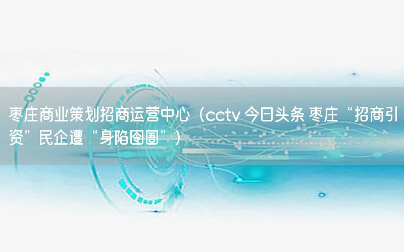 枣庄商业策划招商运营中心（cctv 今日头条 枣庄“招商引资”民企遭“身陷囹圄”）