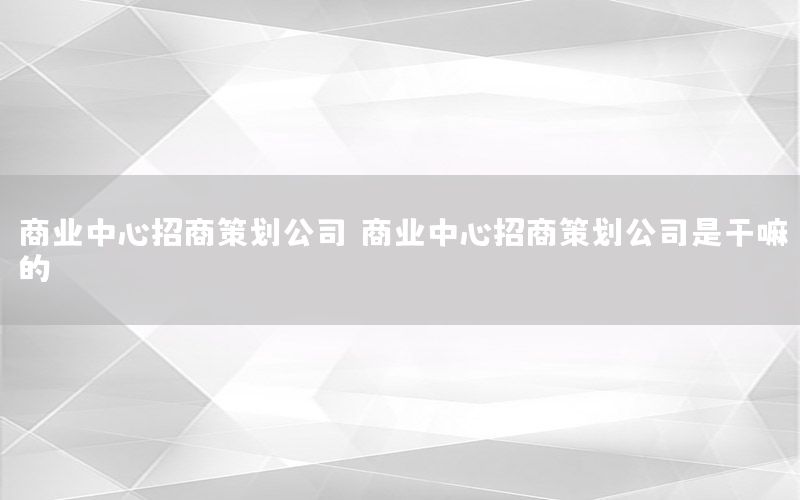 商业中心招商策划公司（商业中心招商策划公司是干嘛的）